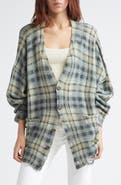R13 Oversize Distressed Plaid Wool & Cashmere V-Neck Cardigan