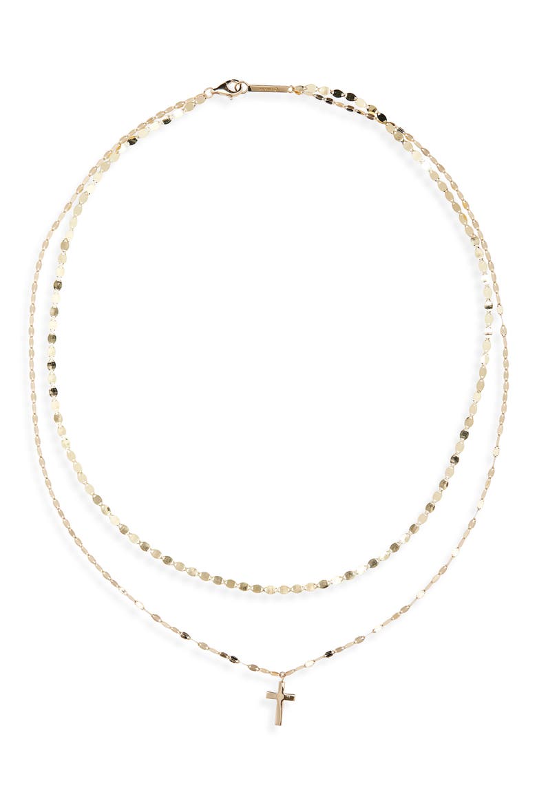 14K Gold Double Strand Cross Necklace, Main, color, 14K YELLOW GOLD