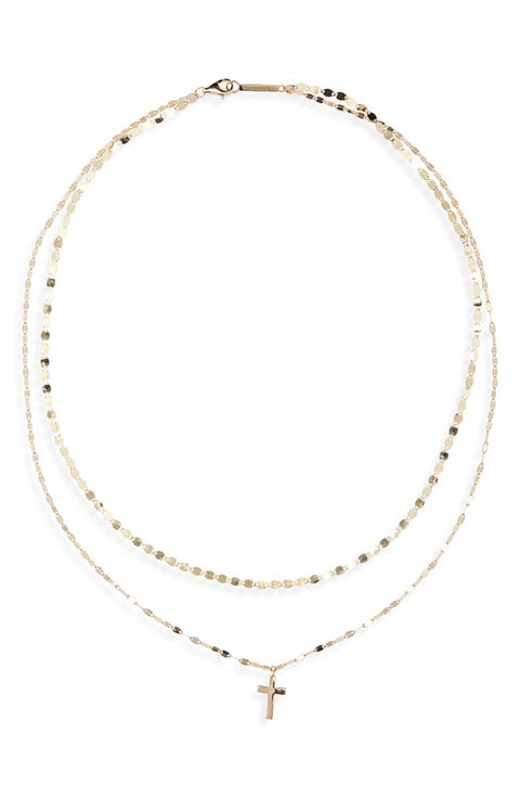 14K Gold Double Strand Cross Necklace