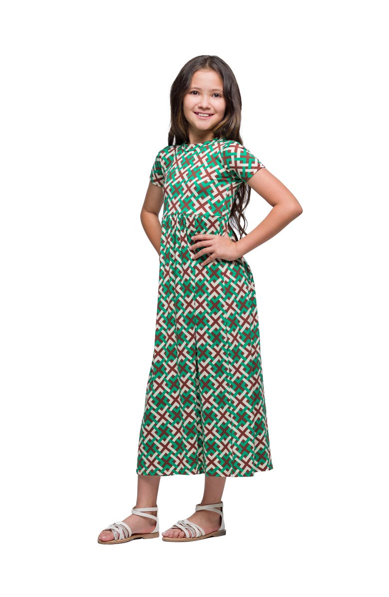 24sevenKid Short Sleeve Green Maxi Dress, Alternate, color, Green Multi