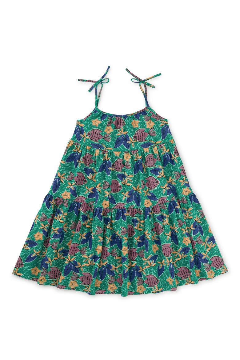 Tie Shoulder Tiered Dress, Main, color, Brazilian Tropical Fish