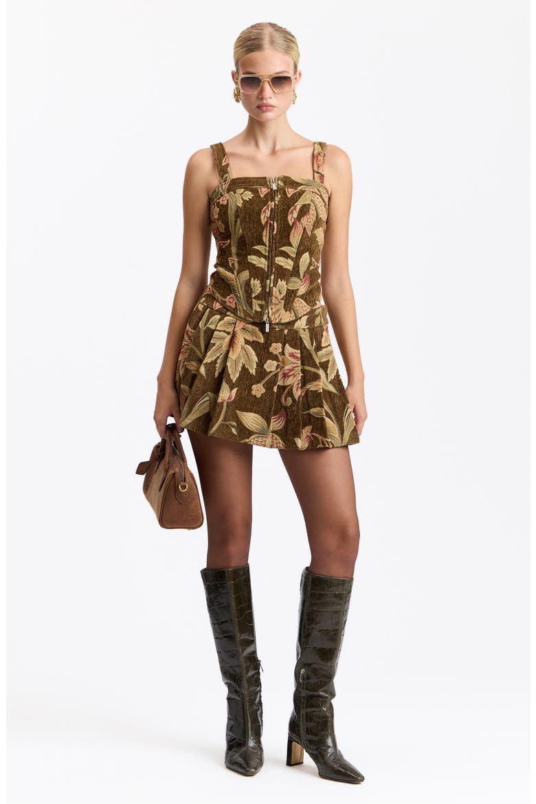 Floral Brocade Front Zip Corset Top, Alternate, color, BROWN FLORAL MULTI