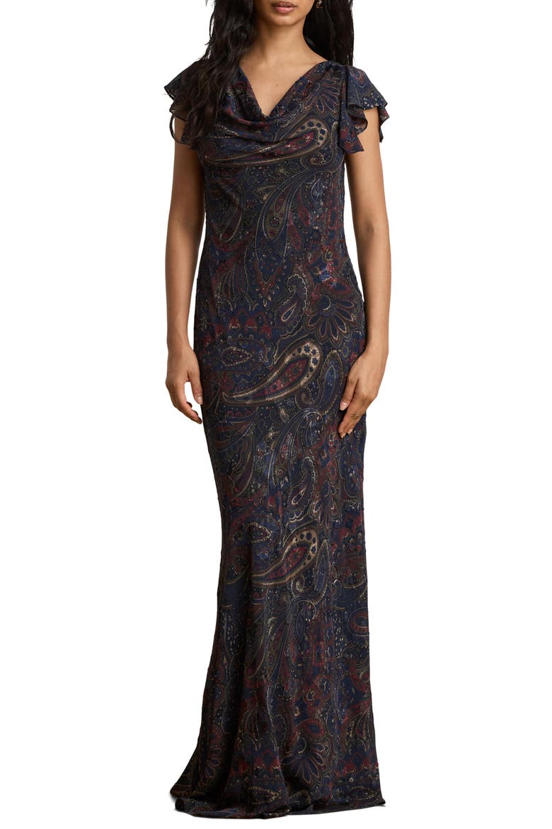 Clipped Jacquard Maxi Dress, Main, color, NAVY BLUE/ MULTI