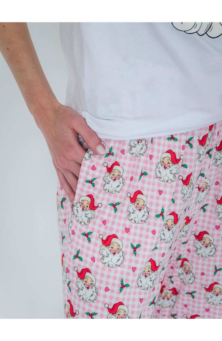 RuffleButts SoftSnooze Gender Inclusive Adult Pajama Pants, Alternate, color, Pink Dear Santa