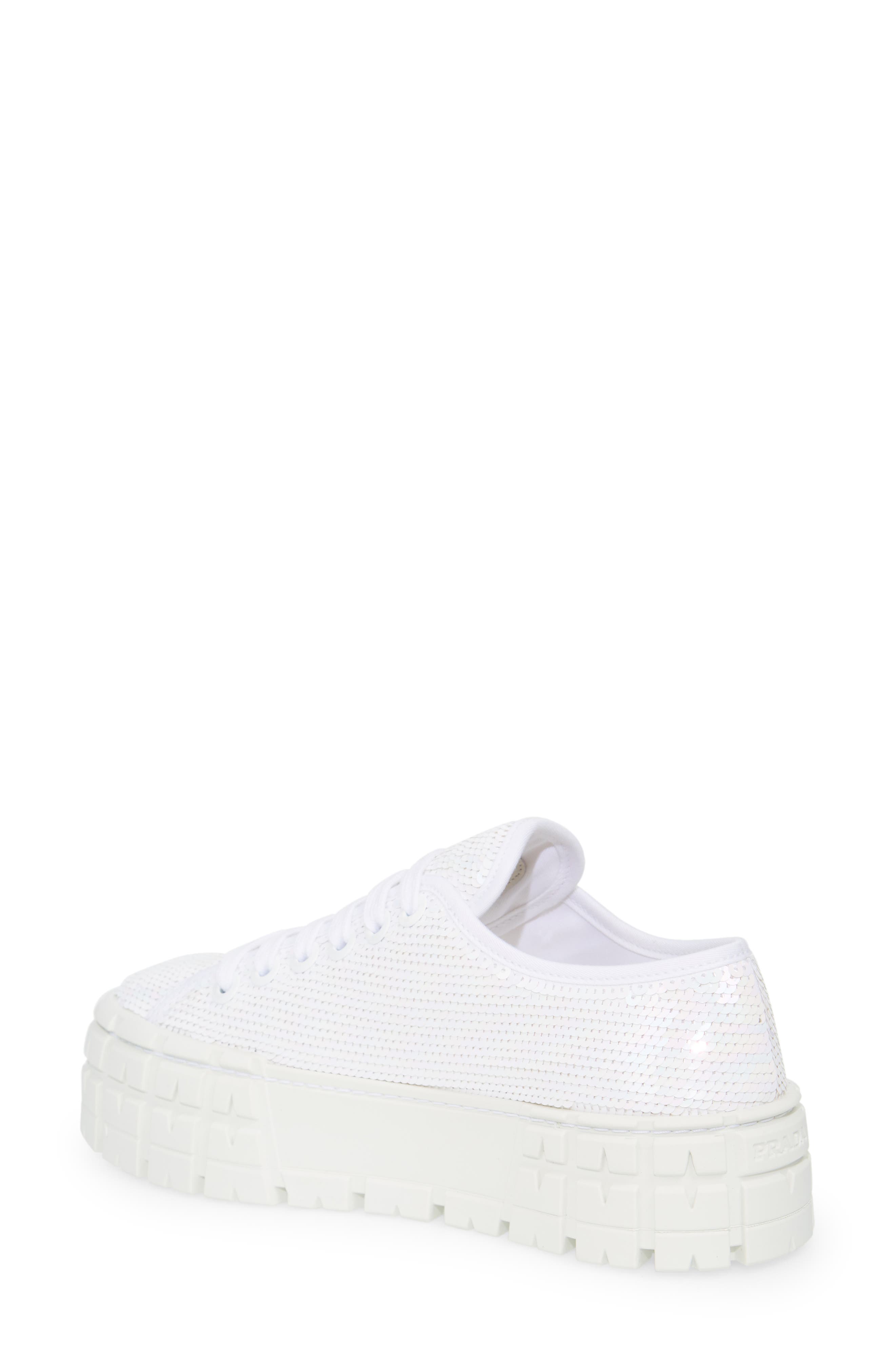 Prada Double Wheel Sequin Platform Sneaker, Alternate, color, 
