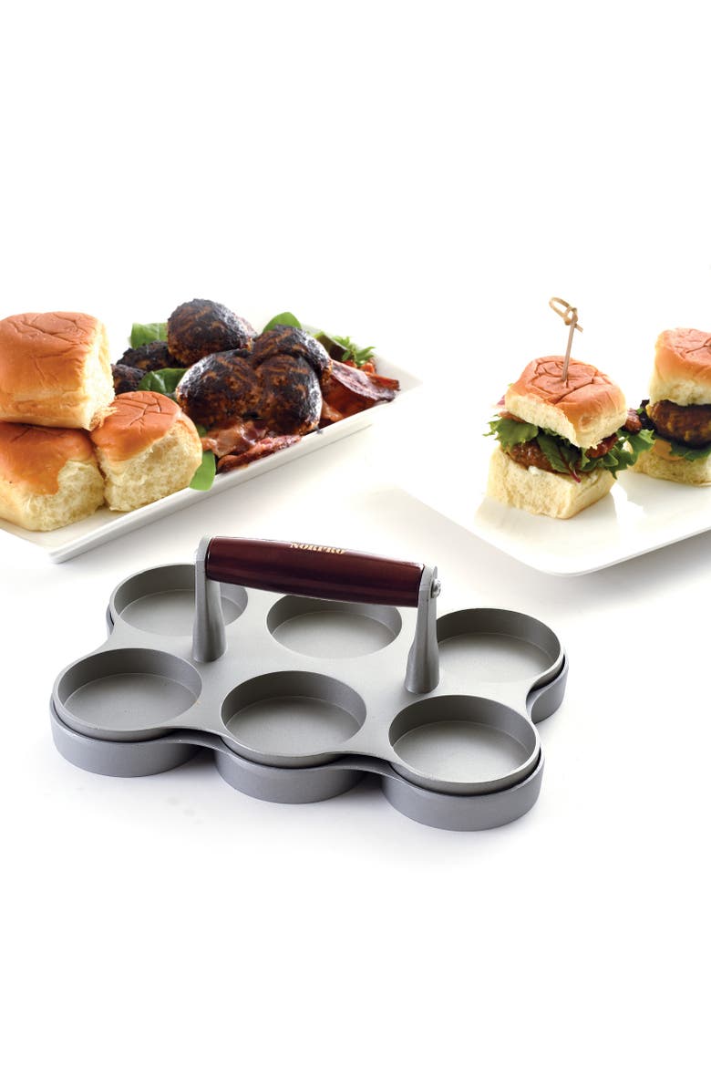 Nonstick Cast Aluminum Mini Burger Press, Makes 6 Sliders, Alternate, color, Silver