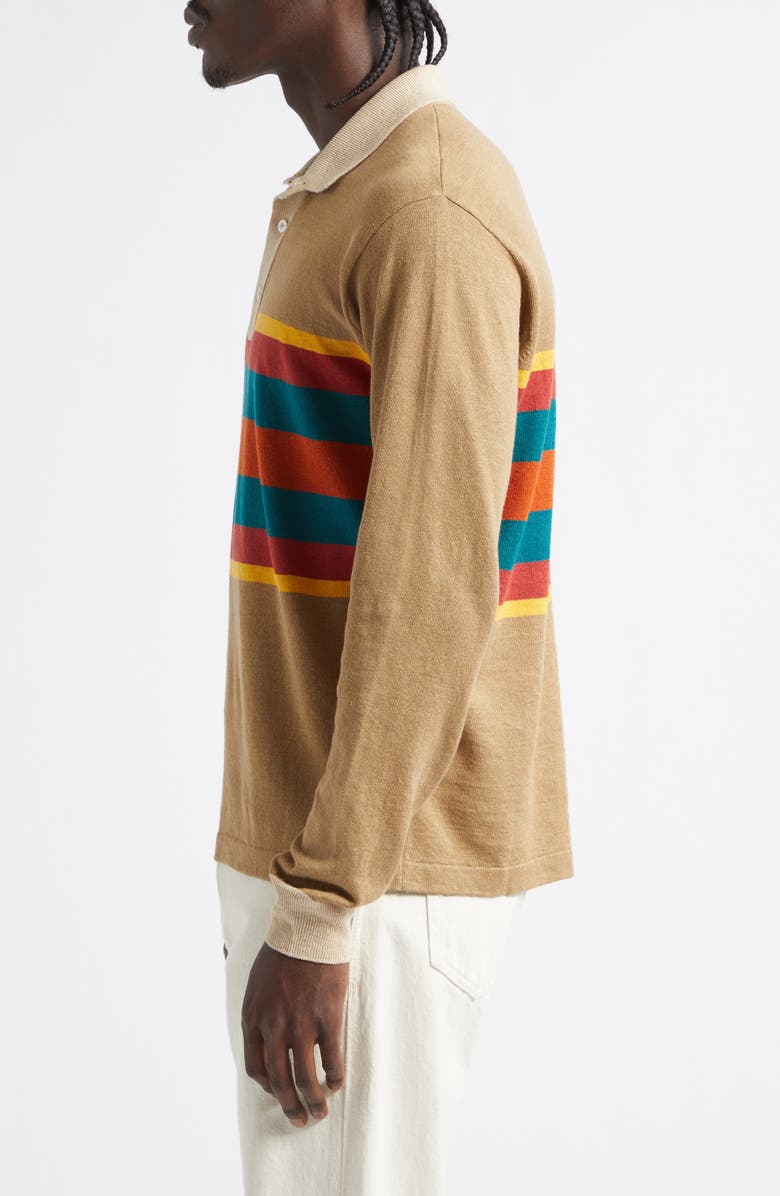 Drake's Rugby Stripe Linen & Cotton Polo Sweater, Alternate, color, Light Brown