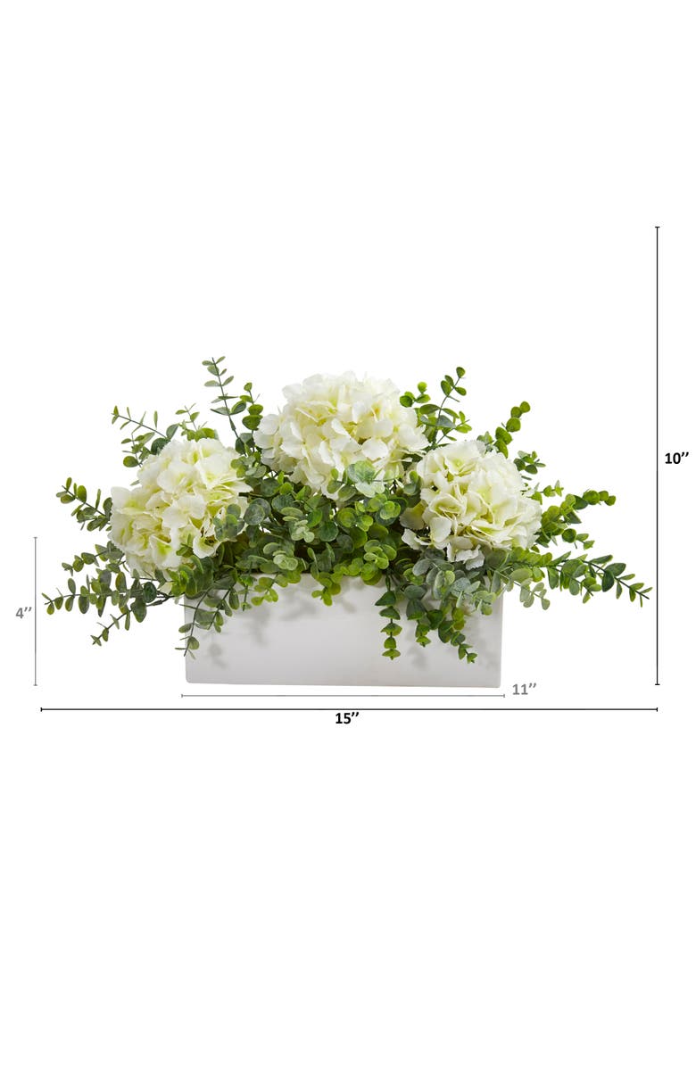 NEARLY NATURAL 15-in Hydrangea and Eucalyptus Artificial Arrangement in White Vase, Alternate, color, 