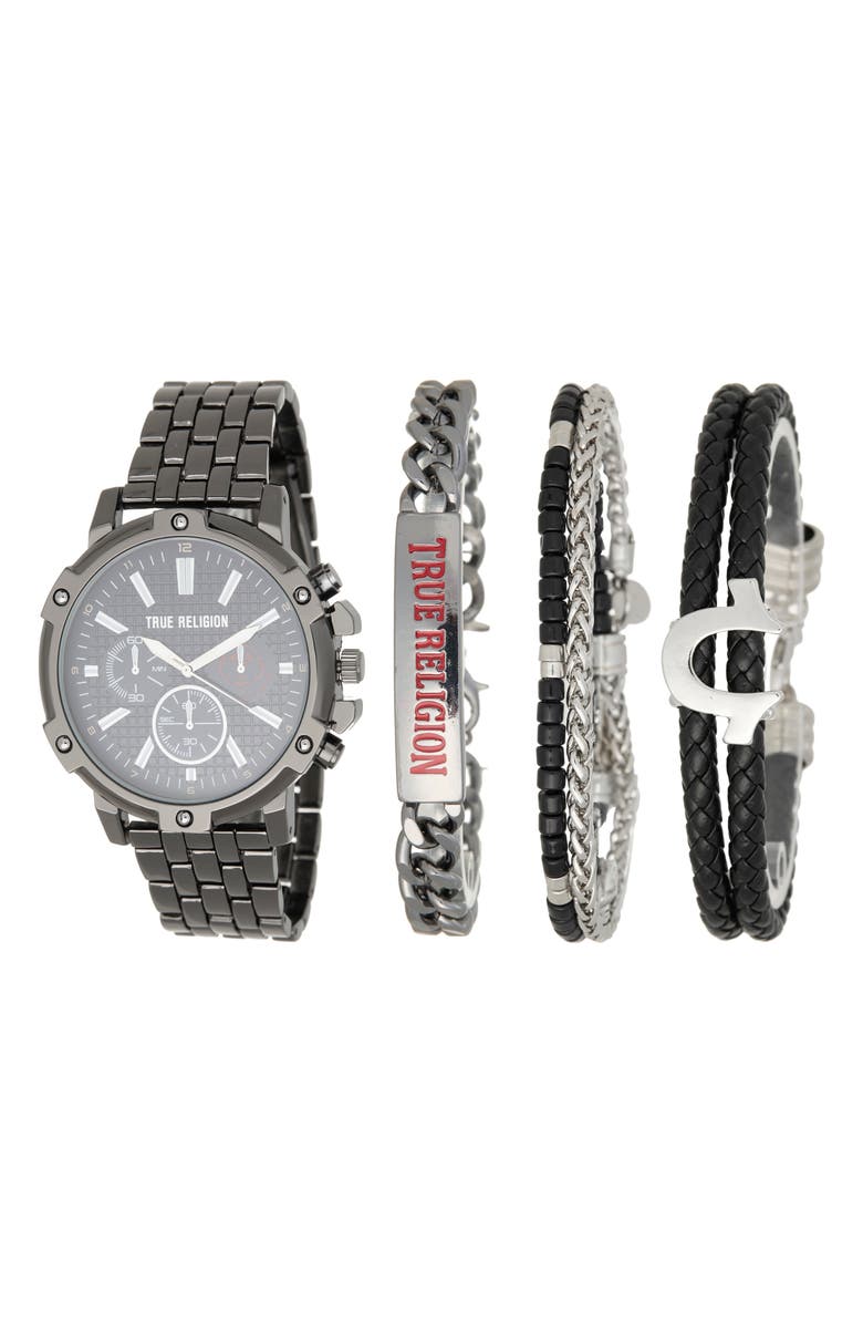 True Religion Chronograph Bracelet Watch, 45mm, Main, color, Gunmetal
