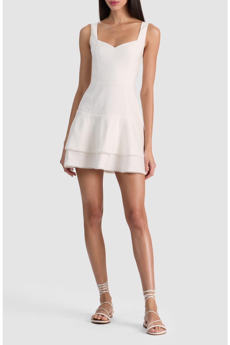 Miriam Picot Trim Linen Blend Minidress, Main, color, OFF WHITE