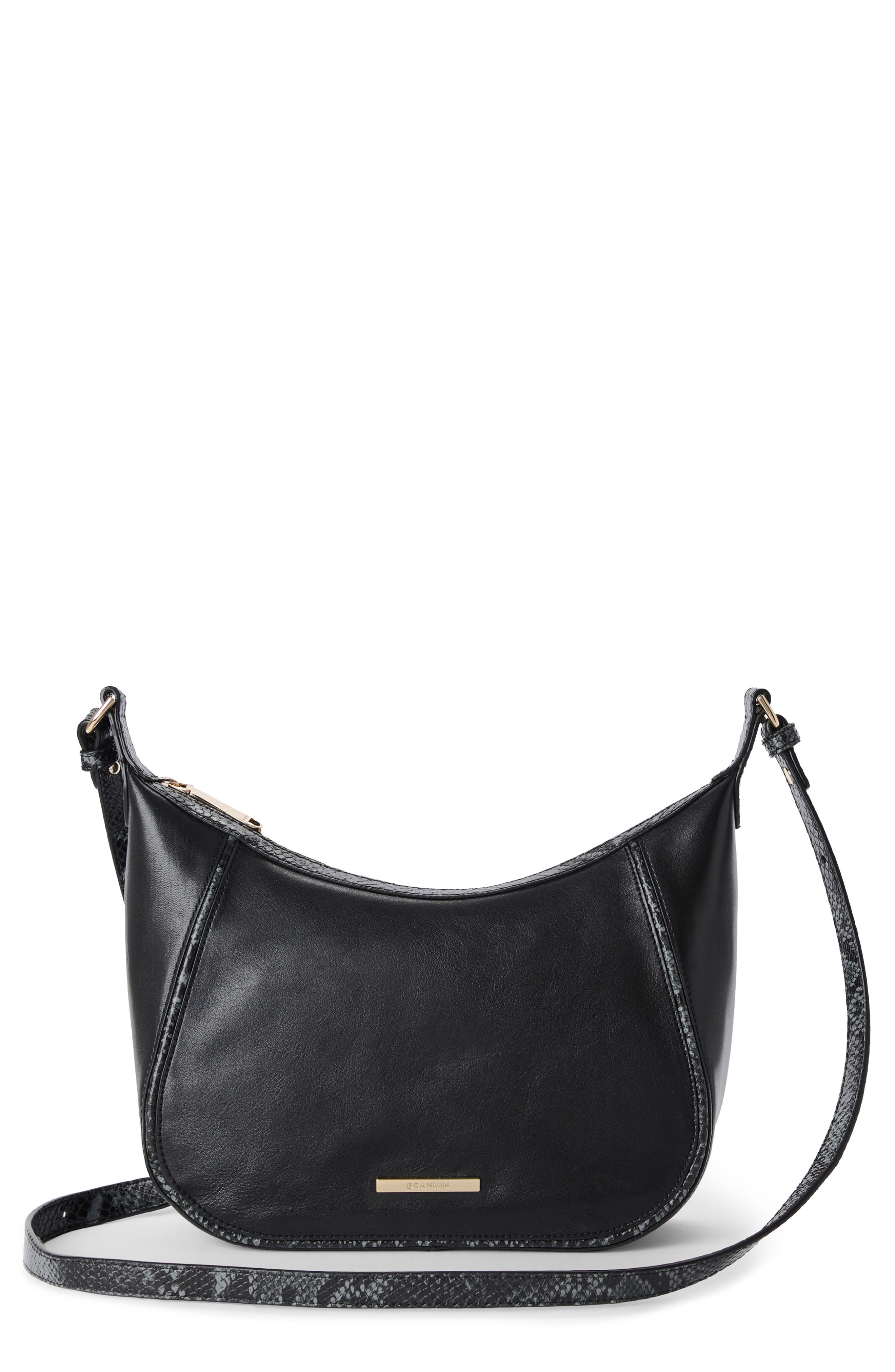 Brahmin Corinne Croc Embossed Leather Crossbody, Main, color, Black Dietrich