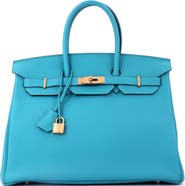 Pre-Owned Hermes Birkin Handbag Blue Togo with Gold Hardware 35