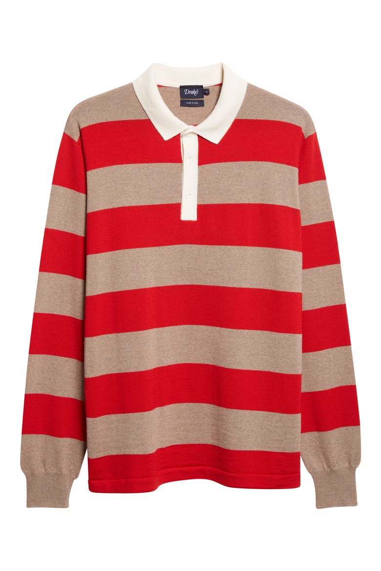 Block Stripe Long Sleeve Rugby Polo Sweater, Alternate, color, RED CAMEL