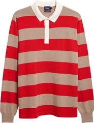 Drake
s Block Stripe Long Sleeve Rugby Polo Sweater