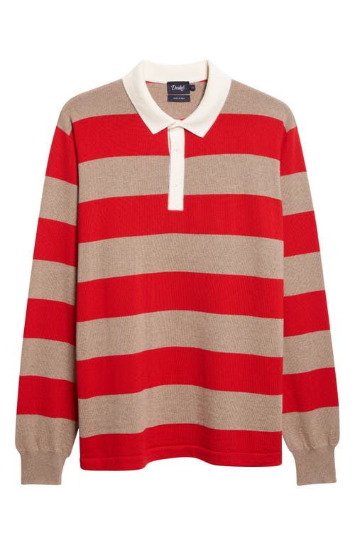 Drake's Block Stripe Long Sleeve Rugby Polo Sweater In Multi