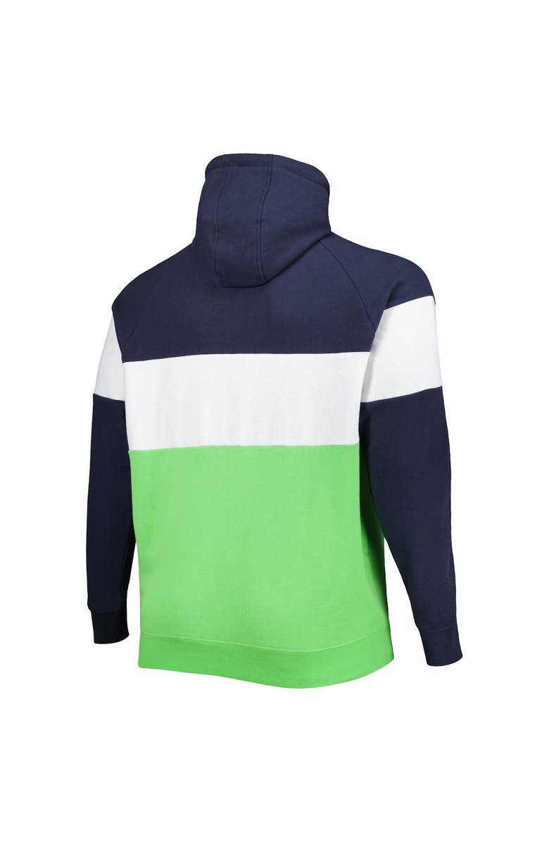 New Era Men's New Era College Navy/Neon Green Seattle Seahawks Big & Tall Current Team Colorblock Fleece Raglan Pullover Hoodie, Alternate, color, Neon Green