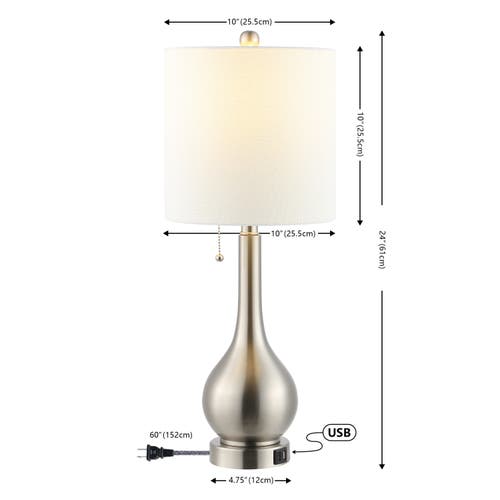Jonathan Y Tyler 24" Modern Classic Gourd Iron Led Table Lamp With Pull-chain With Dual Usb Charging In Nickel