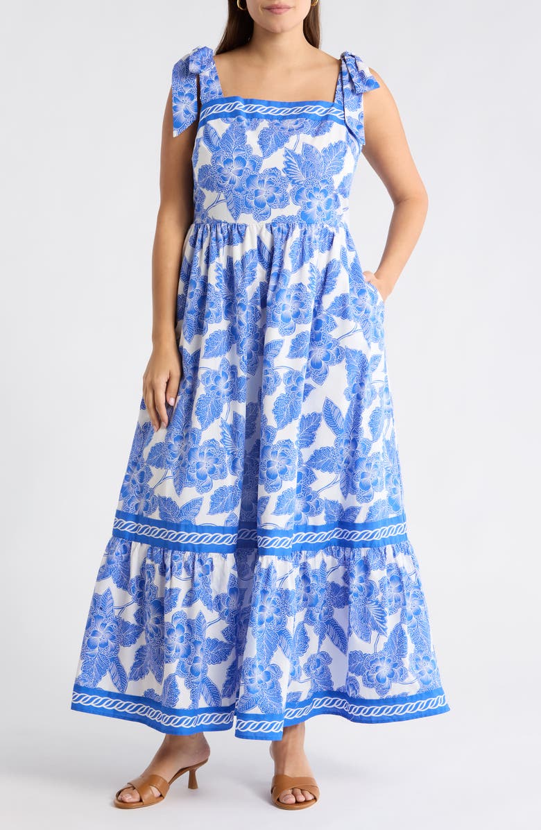 SUGARLIPS Rency Floral Smocked Maxi Dress, Main, color, Wht-Blu