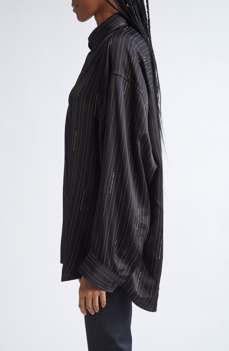 Balenciaga Logo Stripe Cocoon Button-Down Shirt, Alternate, color, 1264 Black/ Camel
