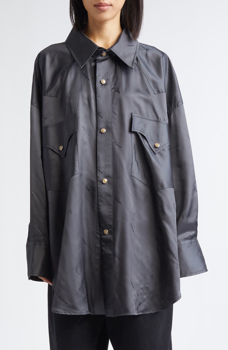 Vaquera Logo Jacquard Oversize Satin Western Shirt, Main, color, Dark Grey