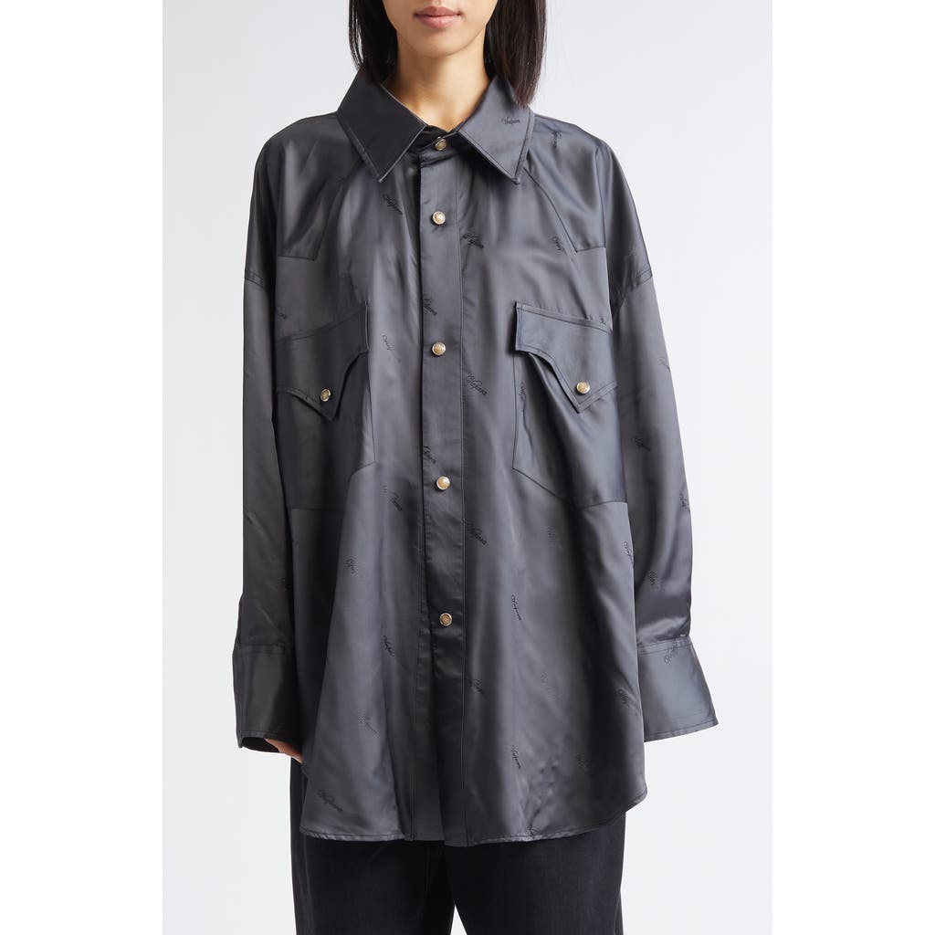 Vaquera Logo Jacquard Oversize Satin Western Shirt in Dark Grey  product