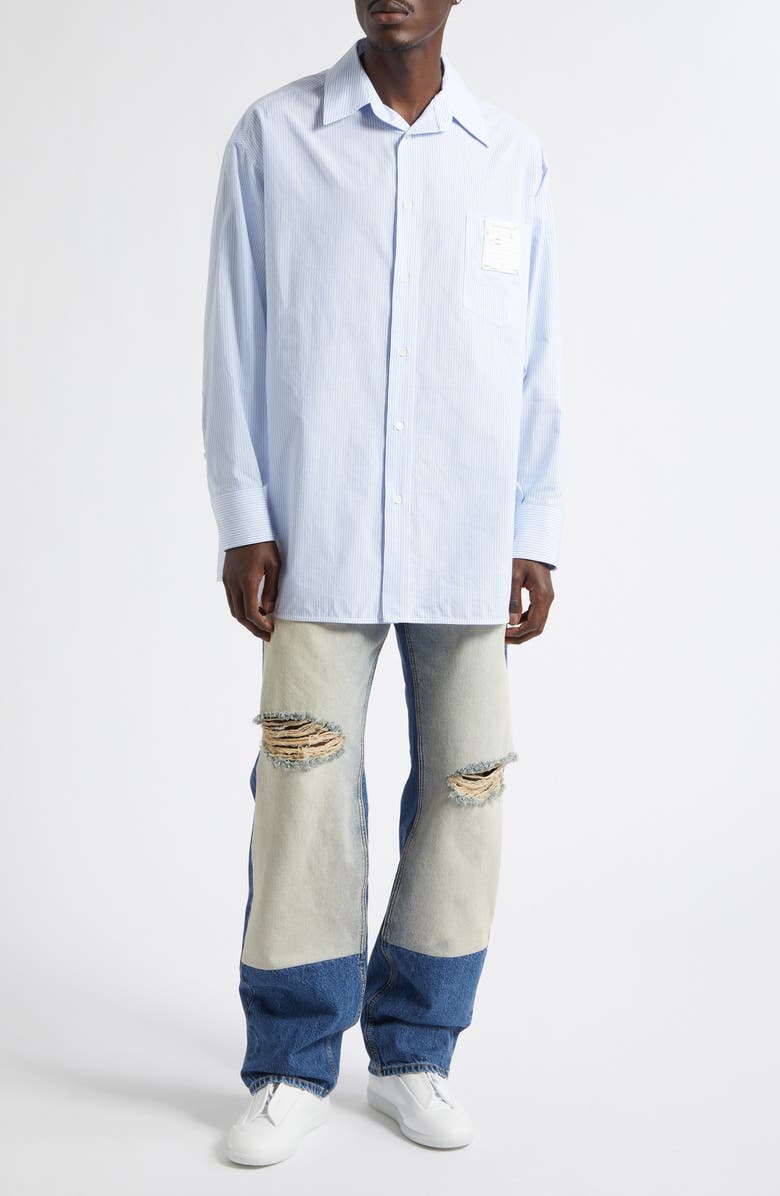 MM6 Maison Margiela Stripe Cotton Poplin Button-Up Shirt, Main, color, White/ Light Blue