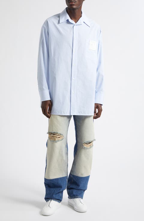 Stripe Cotton Poplin Button-Up Shirt