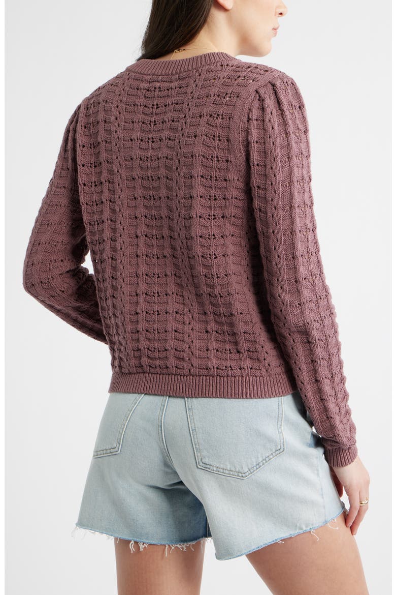 Pointelle Stitch Cotton Cardigan, Alternate, color, MAUVE TAUPE