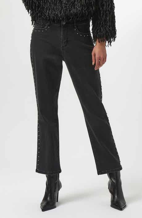 Studded Mid Rise Straight Leg Jeans