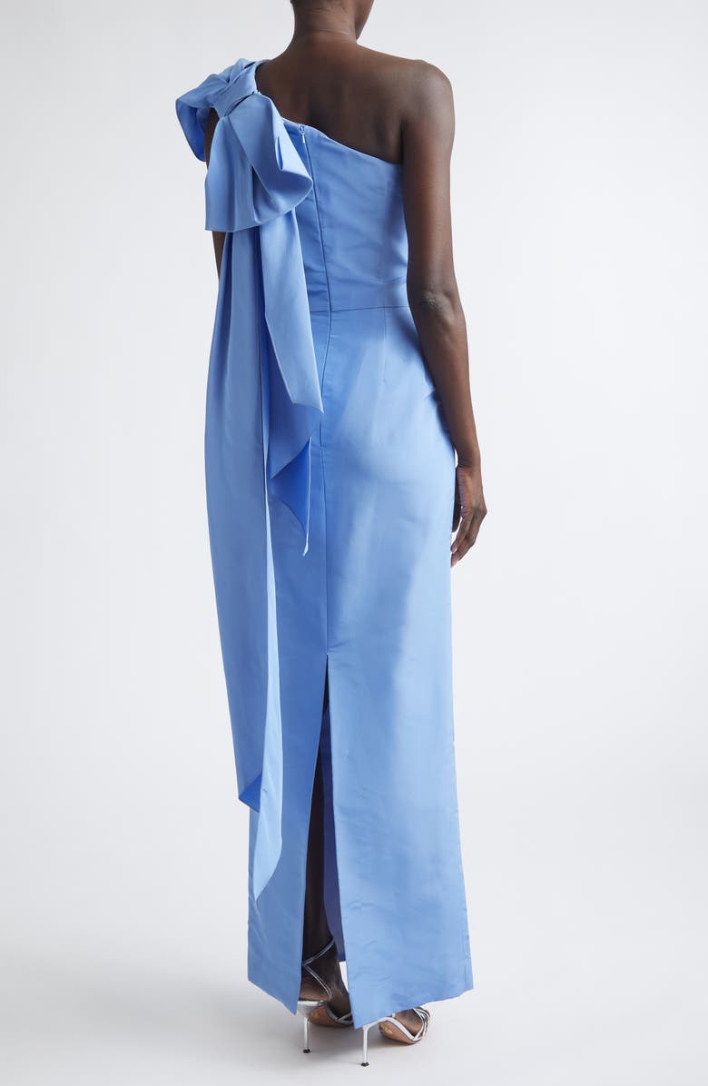 Oscar de la Renta Bow Detail One-Shoulder Silk Faille Column Gown, Alternate, color, Twilight