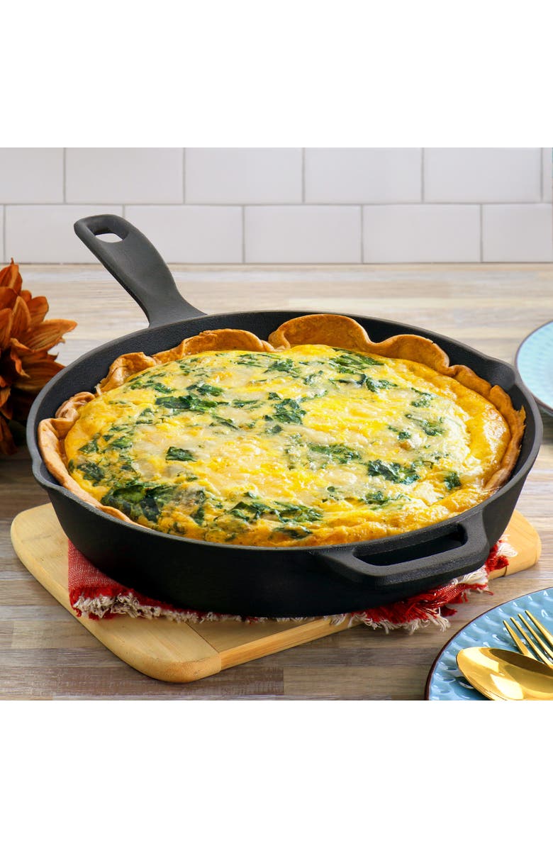 OSTER Castaway 12 Inch Cast Iron Round Frying Pan with Dual Spouts, Alternate, color, Black