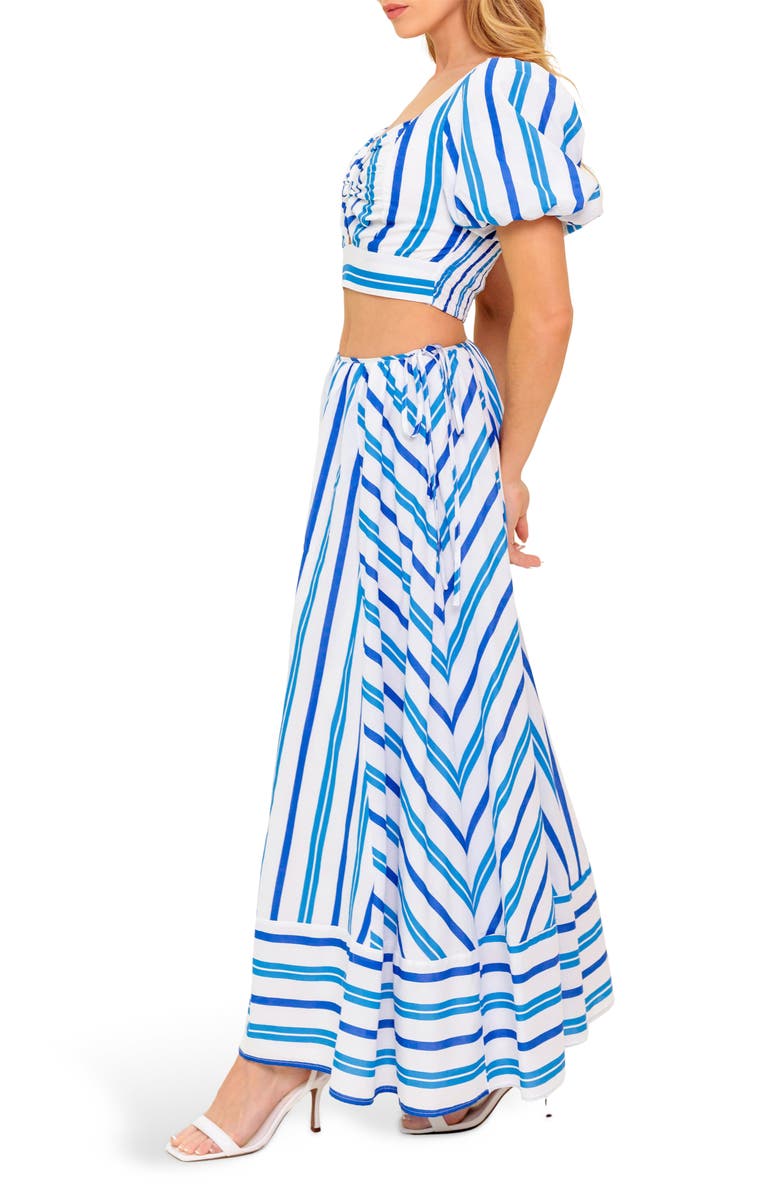 FLYING TOMATO Stripe Crop Top & Maxi Skirt Set, Alternate, color, White Blue