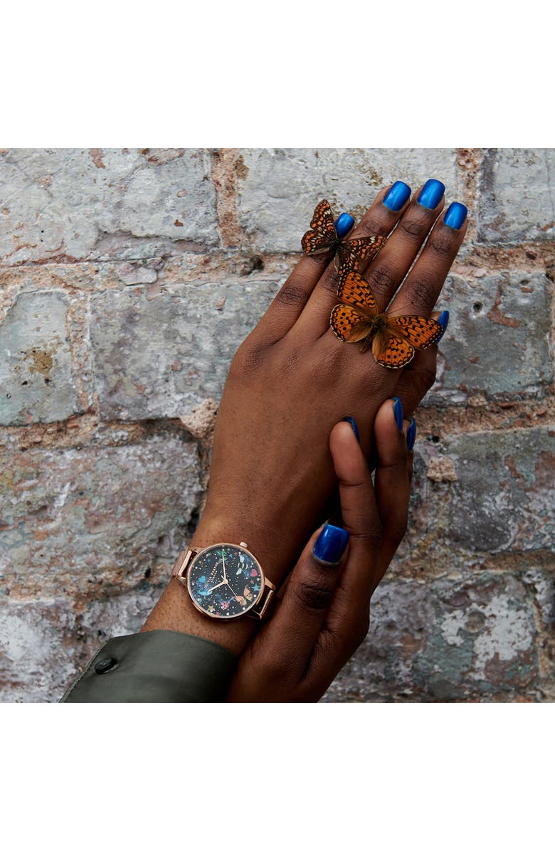 Olivia Burton Night Garden Mesh Strap Watch, 34mm, Alternate, color, 