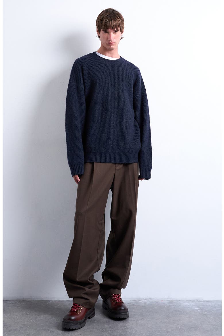 Oversize Rib Crewneck Sweater, Alternate, color, NAVY
