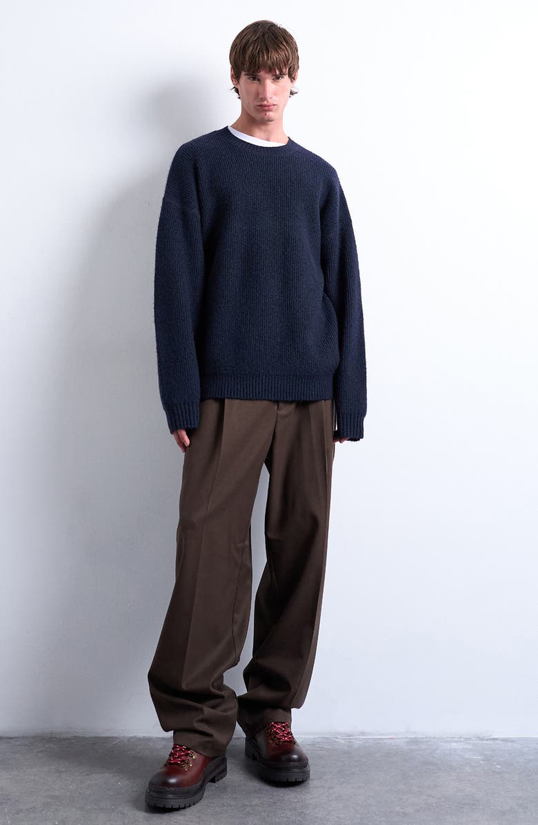 Topman Oversize Rib Crewneck Sweater, Alternate, color, Navy