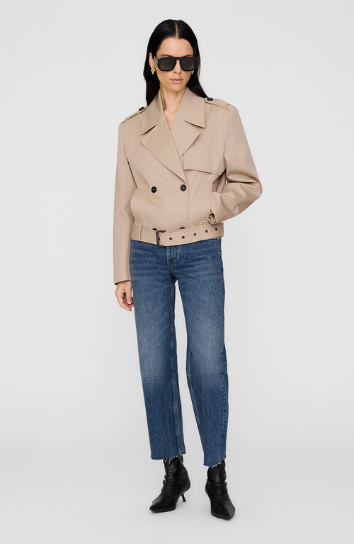 Anine Bing Womens Oatmeal Greer Belted Cotton Jacket In Multi