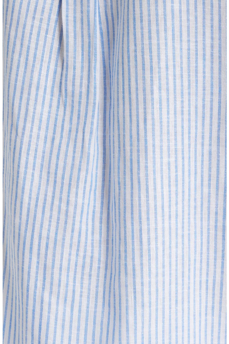 Pinstripe Ruffle Trim Linen Blend Button-Up Top, Alternate, color, LAGOON/ CRISP WHITE