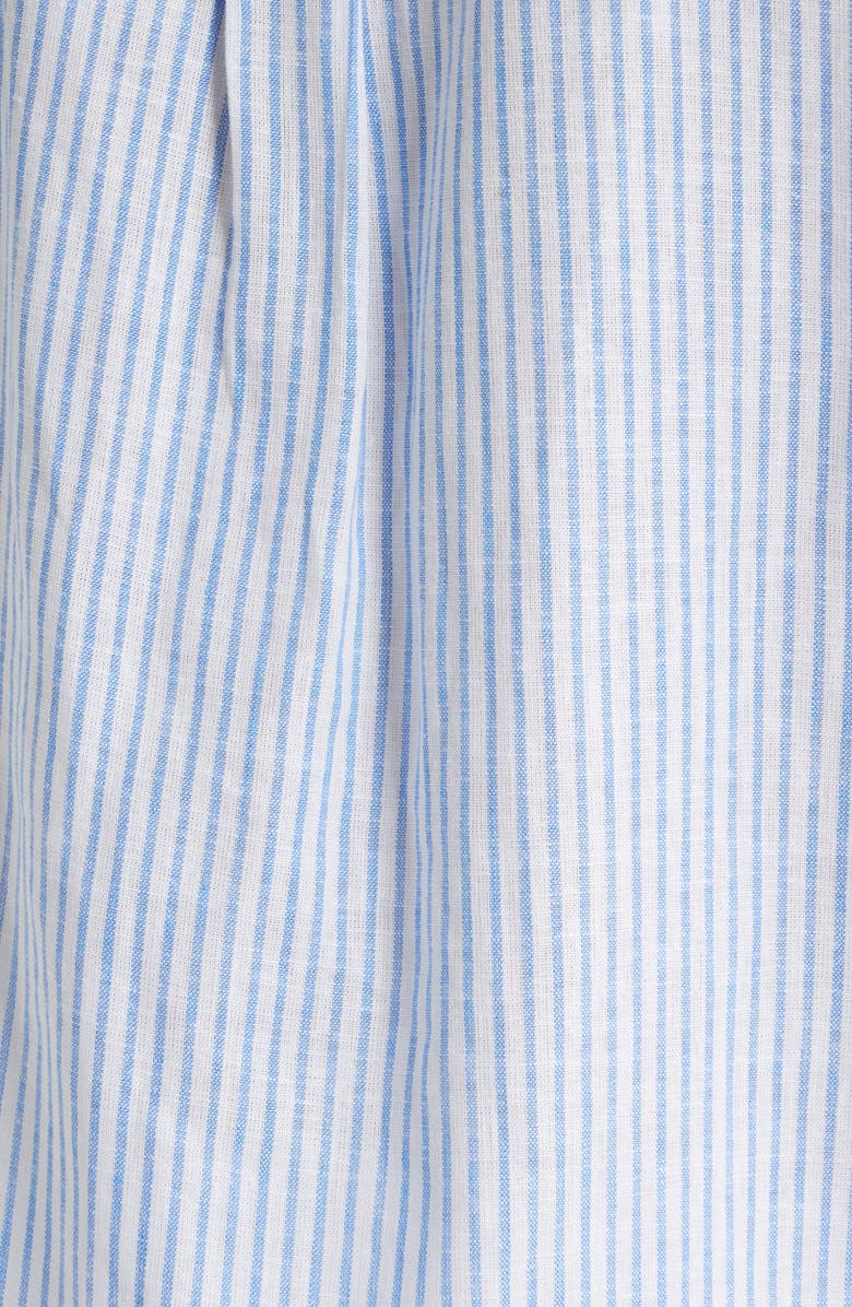 Anne Klein Pinstripe Ruffle Trim Linen Blend Button-Up Top, Alternate, color, Lagoon/ Crisp White