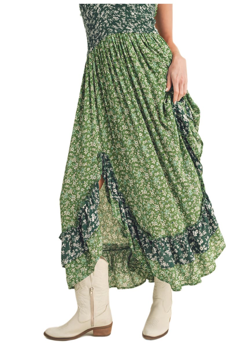Knit and Lounge Floral Tiered Maxi Dress with Spaghetti Straps, Alternate, color, Green Floral