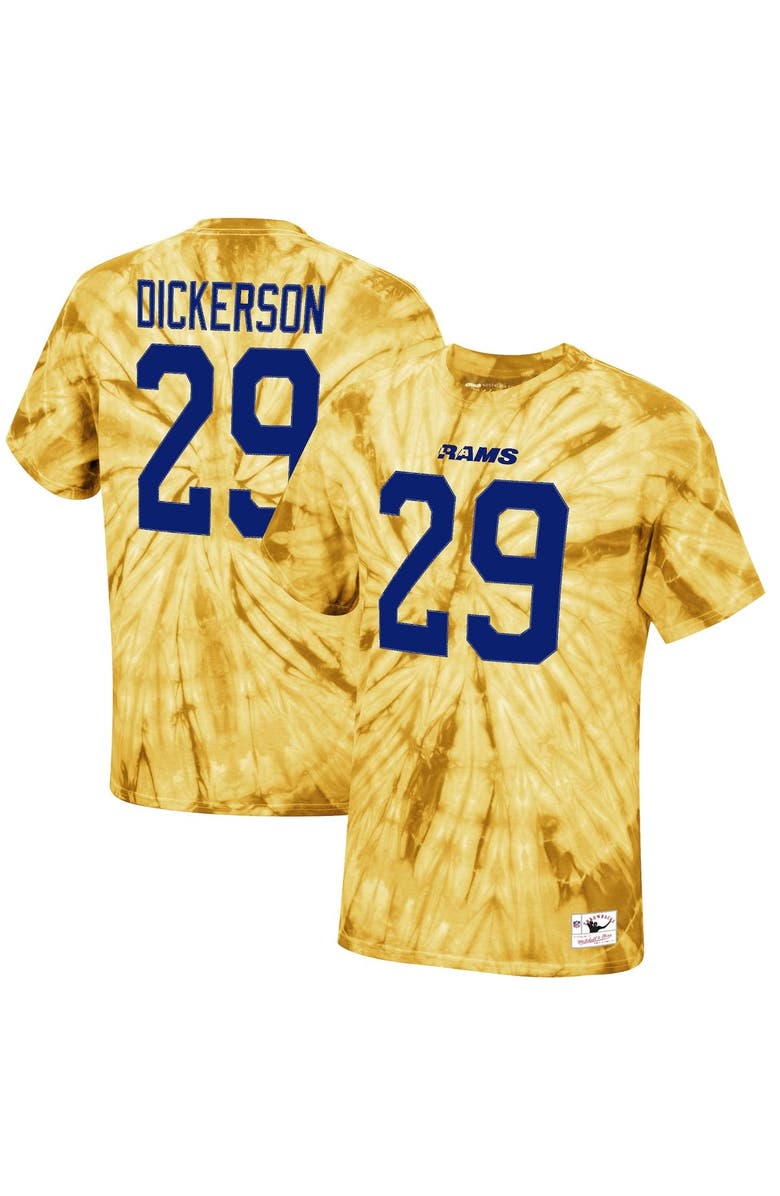 Mitchell & Ness Men's Mitchell & Ness Eric Dickerson Gold Los Angeles Rams Tie-Dye Retired Player Name & Number T-Shirt, Main, color, 