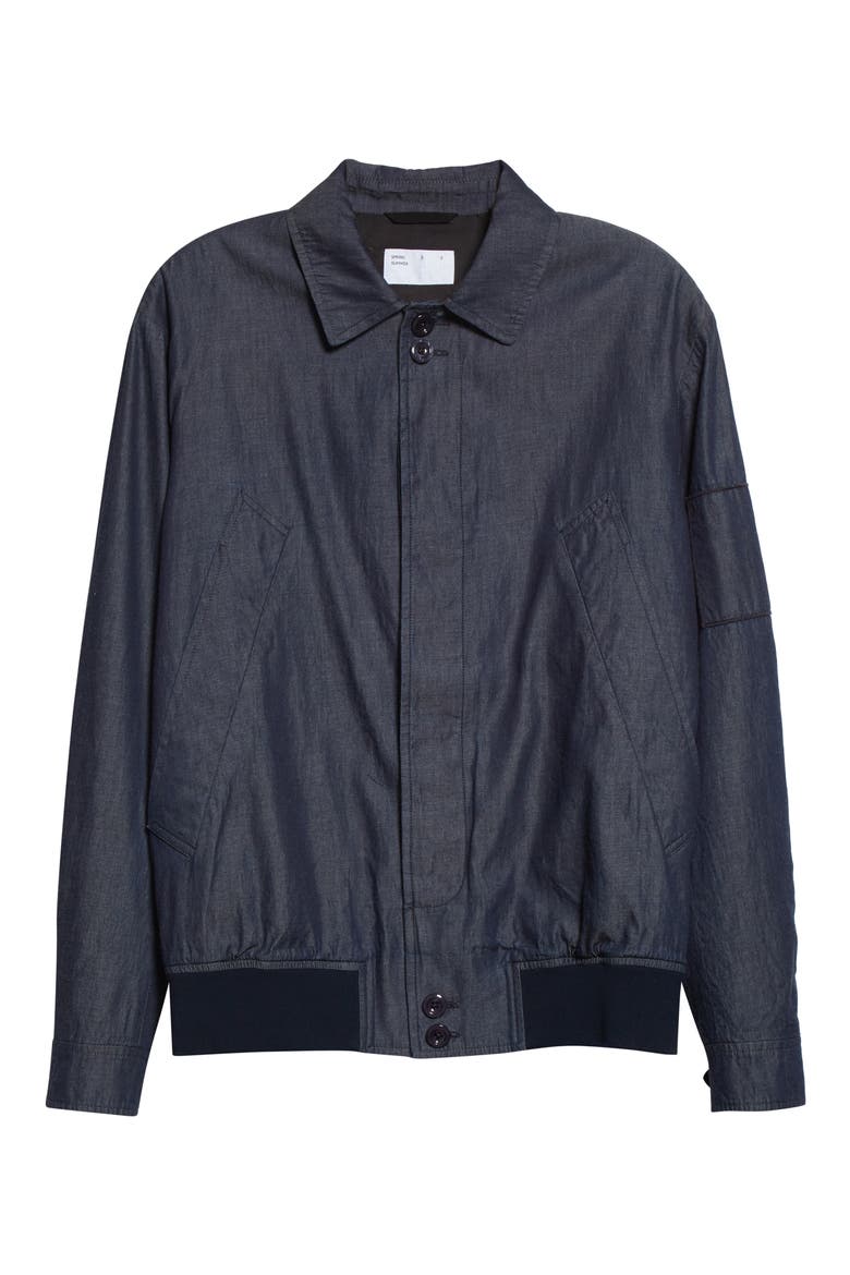 Split Raglan Sleeve Denim Bomber Jacket, Alternate, color, NAVY