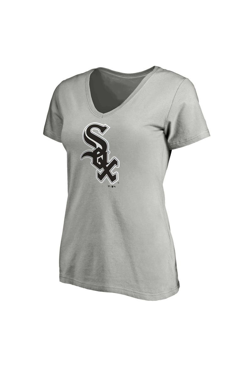 Women's Fanatics Branded Heathered Gray Chicago White Sox Core Official Logo V-Neck T-Shirt, Alternate, color, Heather Gray