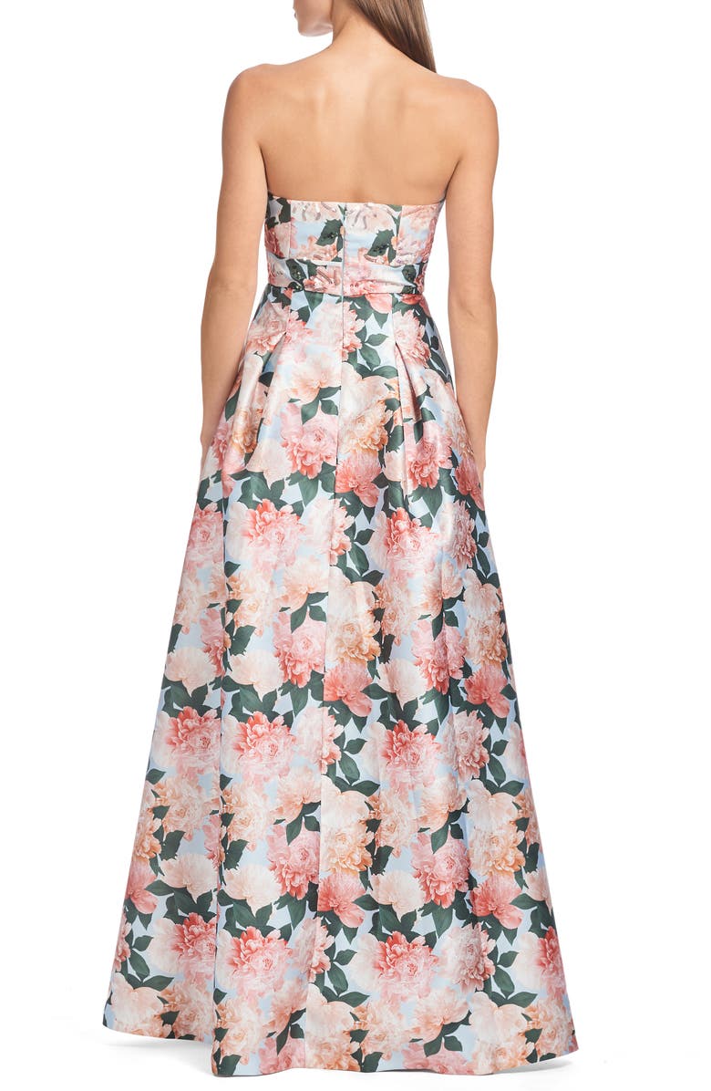 Sachin & Babi Giovanna Floral Print Strapless Gown, Alternate, color, Peach Peonies