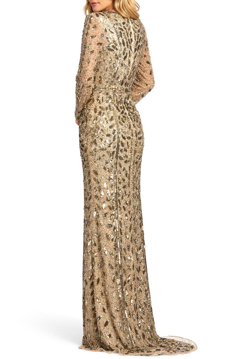 Embellished Long Sleeve Evening Gown, Alternate, color, ANTIQUE GOLD