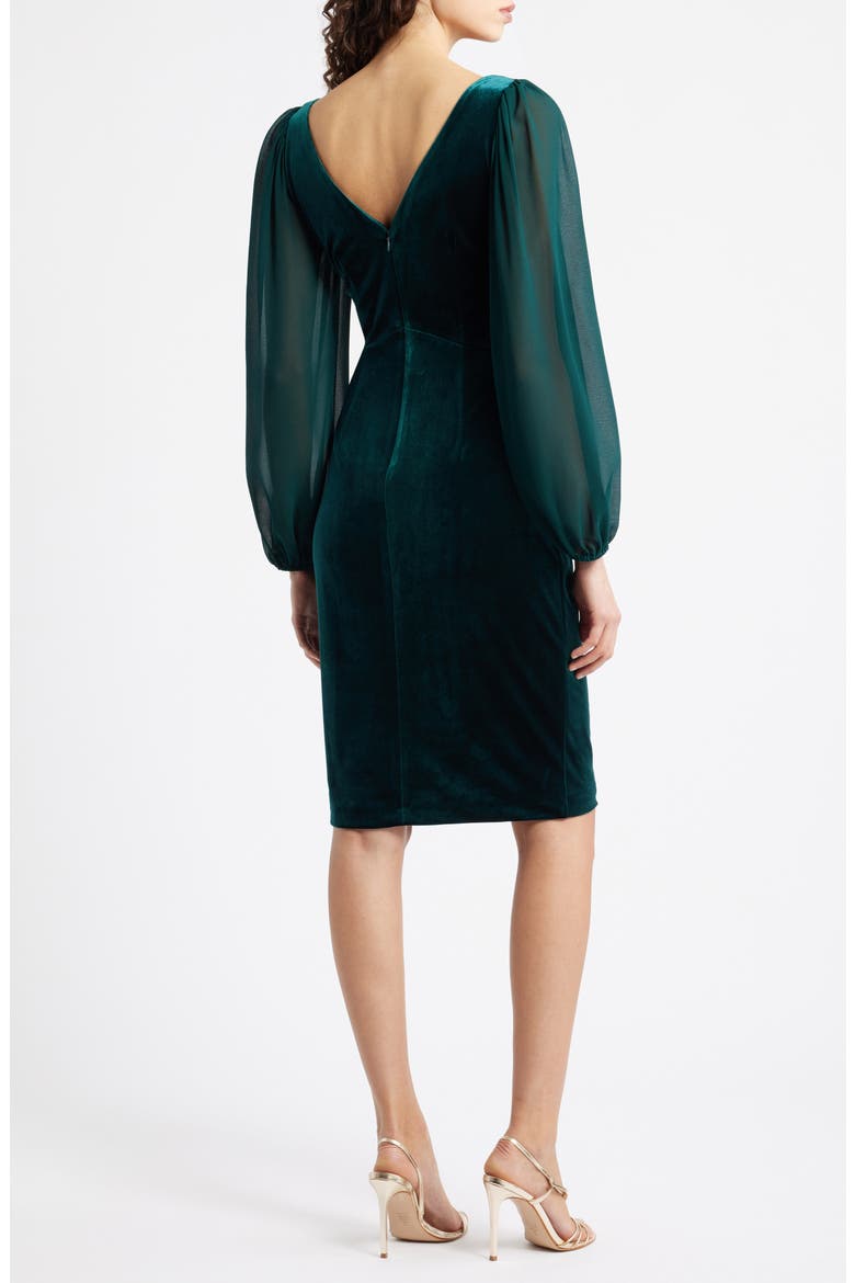 Long Chiffon Sleeve Velvet Dress, Alternate, color, HUNTER
