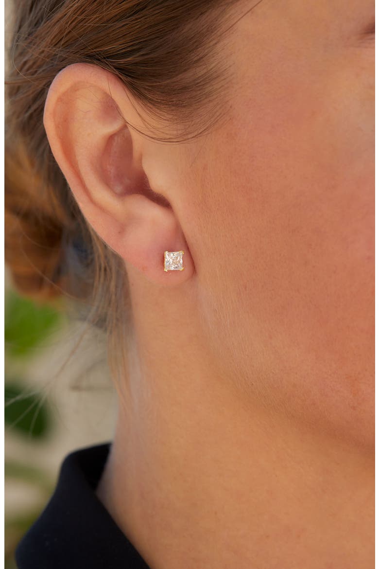 14K Gold Plated Sterling Silver CZ Stud Earrings, Alternate, color, YELLOW