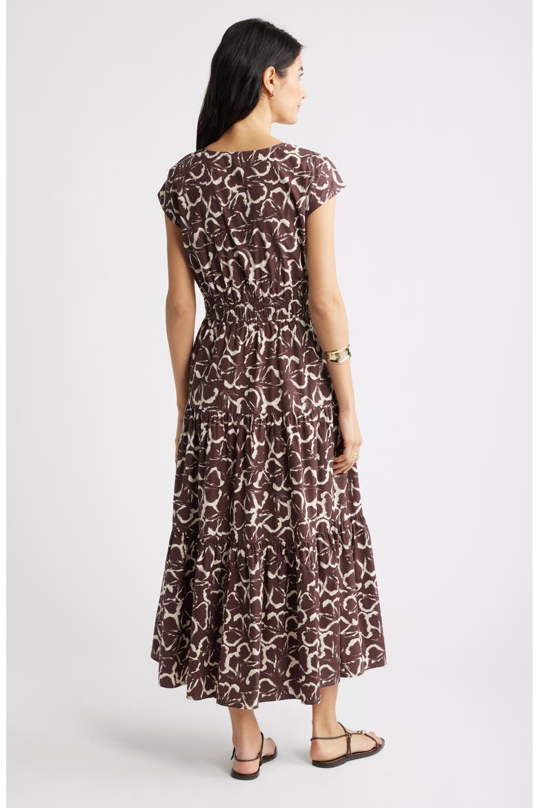 Tiered Poplin Maxi Dress, Alternate, color, BROWN FLOATING GINKO
