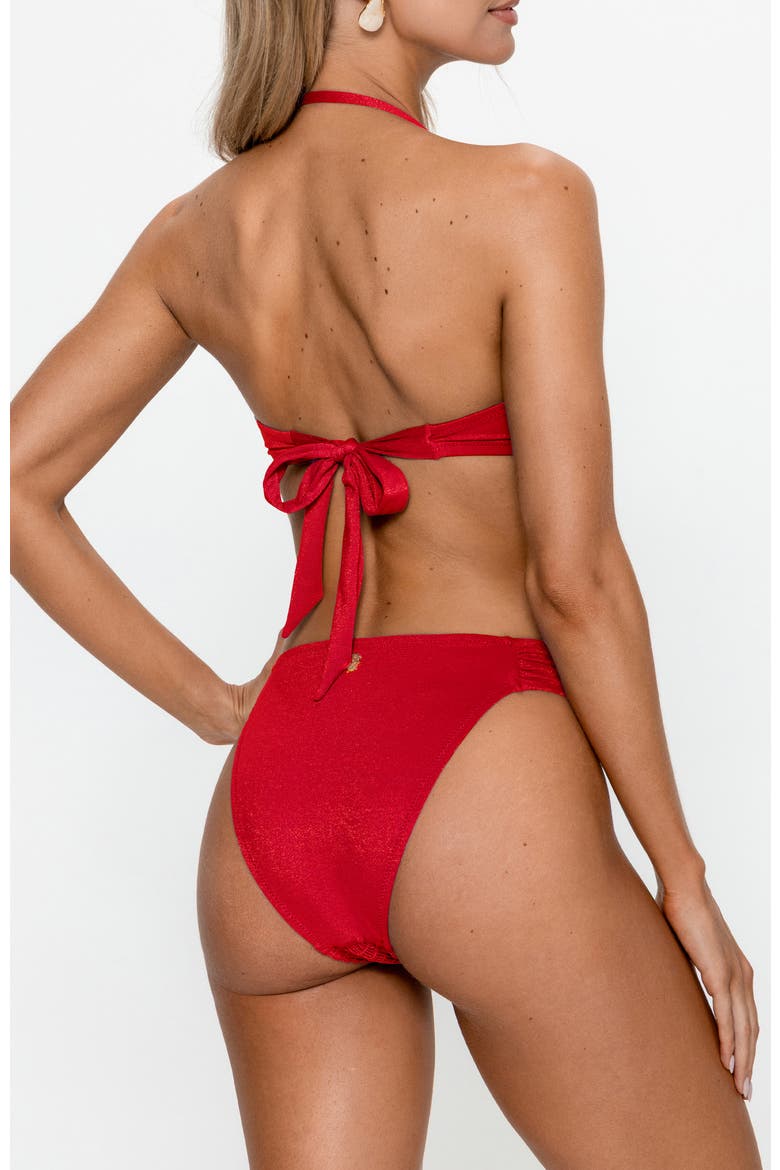 Smocked Bandeau Bikini Set with Ring Detail, Alternate, color, Red