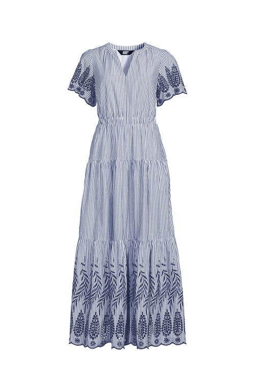 LANDS' END LANDS' END TIERED COTTON POPLIN EMBROIDERED MAXI DRESS