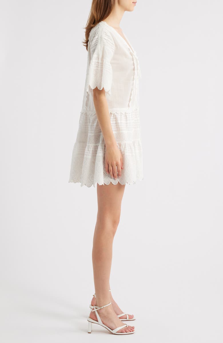 LoveShackFancy Orcia Embroidery Detail Cotton Babydoll Minidress, Alternate, color, Optic White